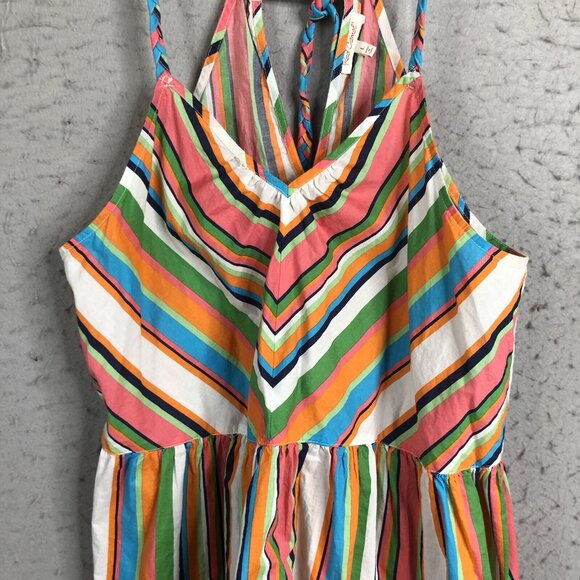 Red Camel Top Womens Large Rainbow Stripes Halter Babydoll Y2K Retro Summer - Picture 2 of 16